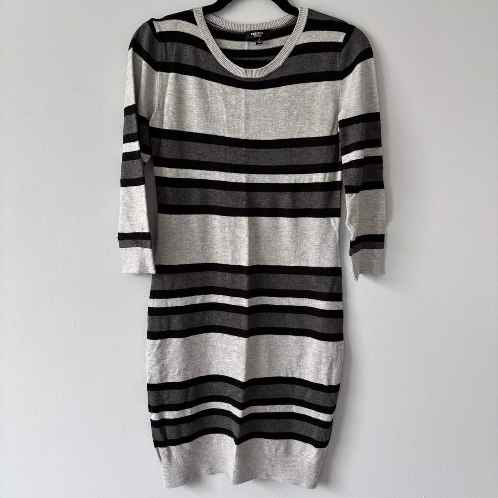 Premise Sweater Dress - Striped Black and Gray
